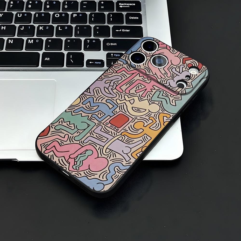 Artist K-H-haring Phone Case For IPhone 17 Air 16 E Pro Max 15 14 13 Mini 12 Pro 11 Max Plus Black Soft Shell
