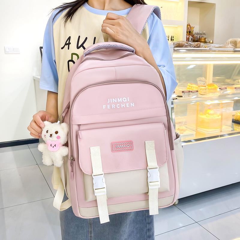 Школьный портфель, комплект из нескольких предметов, контрастный цвет, унисекс, рюкзак большой вместимости для кампуса для старшеклассников