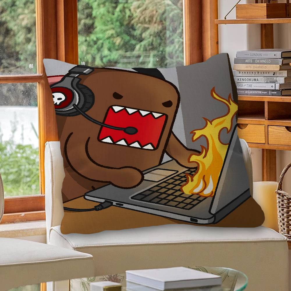 Милая Наволочка с Дизайном Domo-Kun и Кленовыми Листьями Счастливый Осенний Урожай Декор Праздничный Декор Наволочка для Подушки