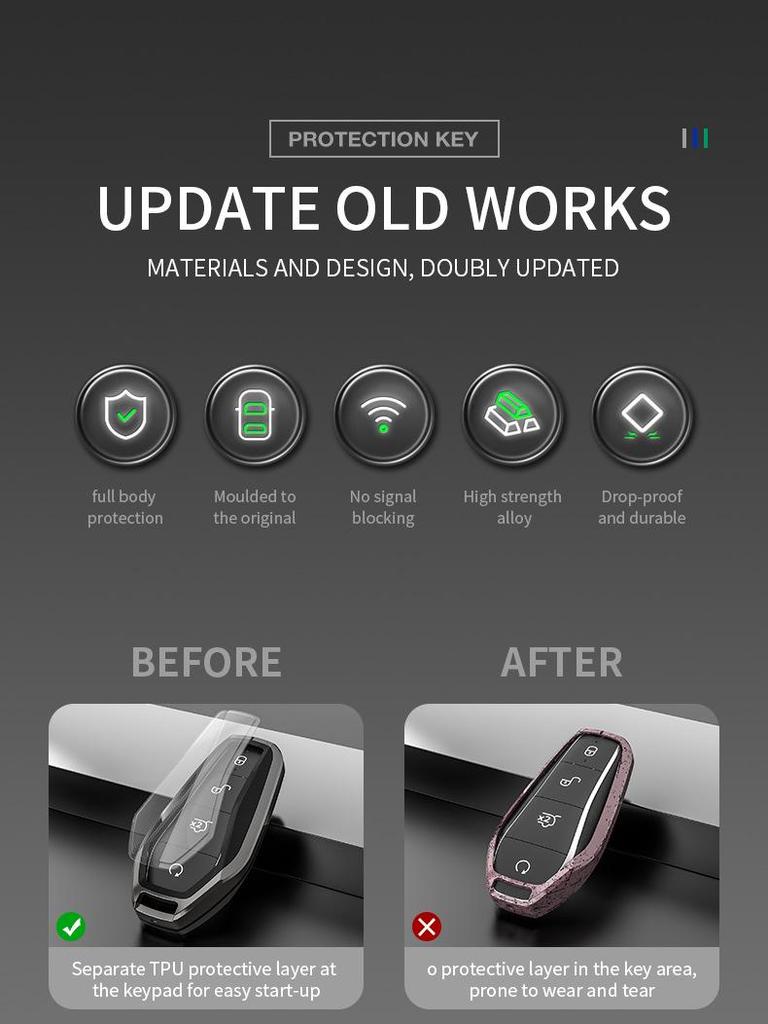 Compatible Key Case for 21 BYD Models: Tang, Song, Yuan, Qin Plus DMI, EV Car Key Shell with Buckle