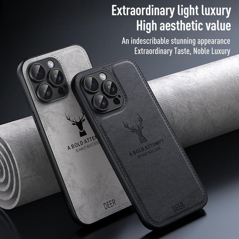 For iPhone 13 Pro Max Phone Case PU Leather Coated PC+TPU Deer Pattern Cover