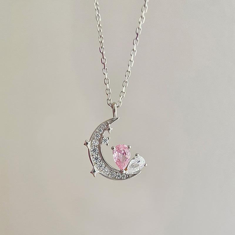Ожерелье Fantasy Heart Moon для женщин Light Luxury Niche Love Pink Diamond Star Moon Collarbone Chain Design