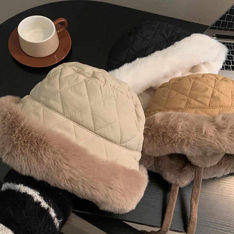 Plush Cycling Bucket Hat Winter Thicken Anti-Cold Ear Protection Fisherman Hats Snow Outdoor Warm Lacing Cap Gifts