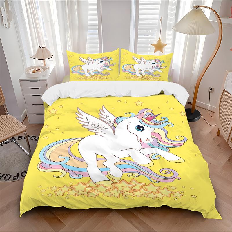 Unicorn Fantasy Print 3Pcs Bedding Setduvet Cover With 2 Bedropillowcase Home Birthday Gift