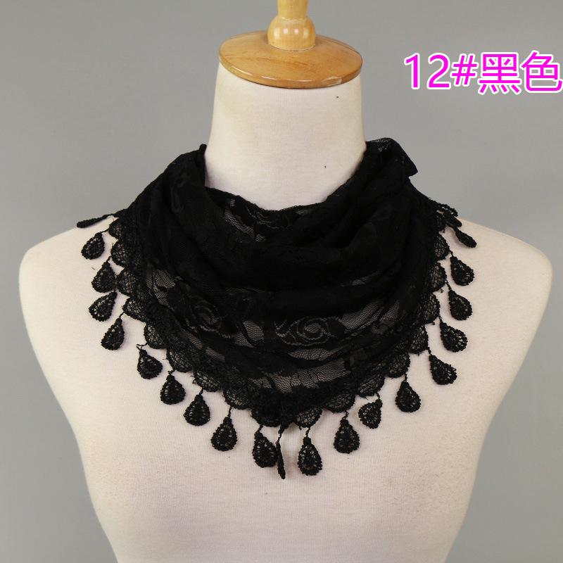 New Women Lace Monochrome Korean Triangle Scarves 140x48cm Fashionable Hollow Out Shawl Solid Rose Triangle Scarf