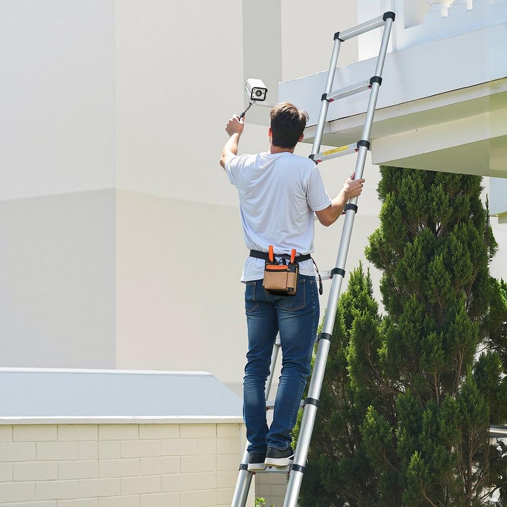 3.8m Telescoping Ladder, Aluminum Lightweight Multi-Purpose Collapsible Extension, One-Touch Retraction Ladder, Heavy Duty 150kg Max Capacity with