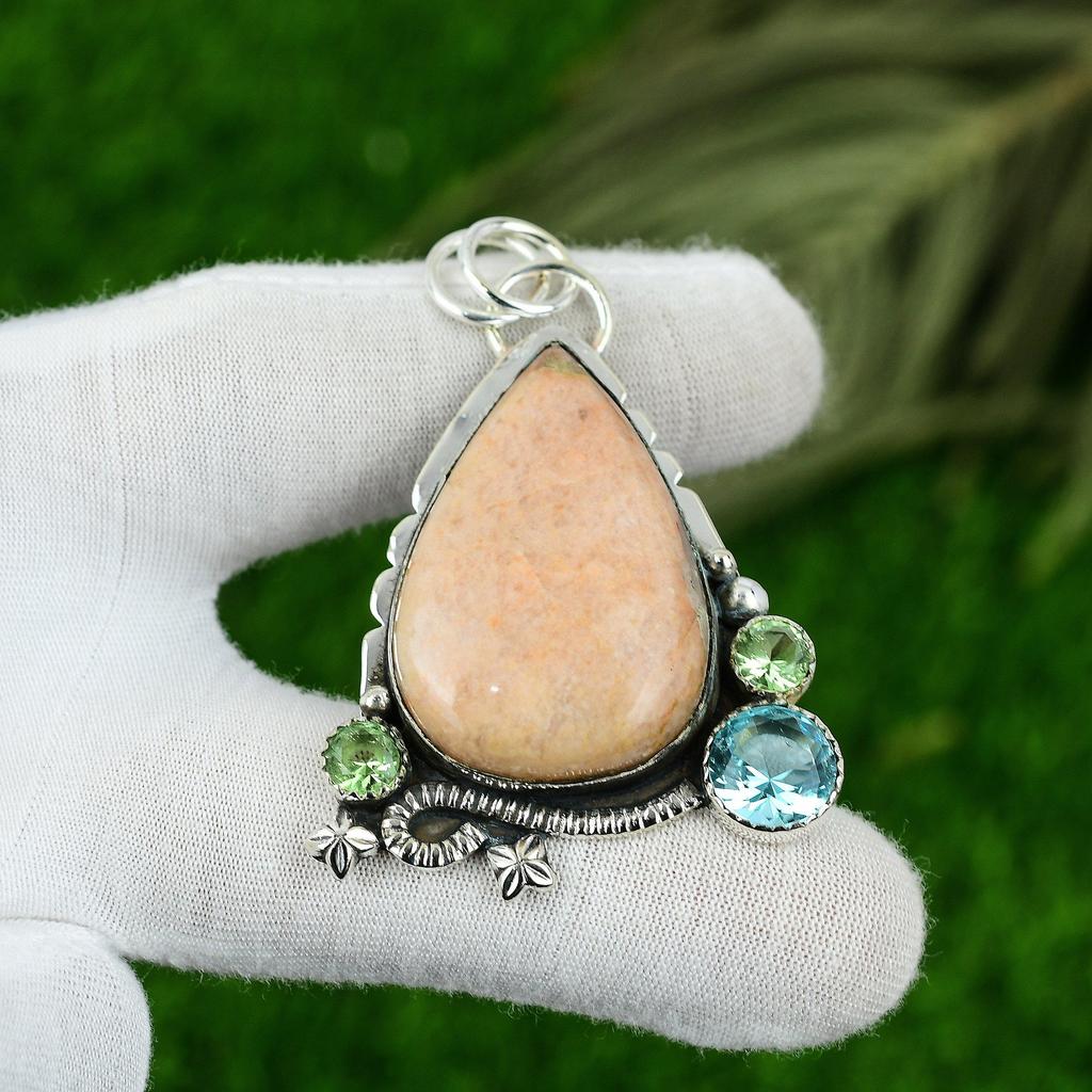 Gift For Her 925 Sterling Silver Natural Brown Amazonite Gemstone Pendant