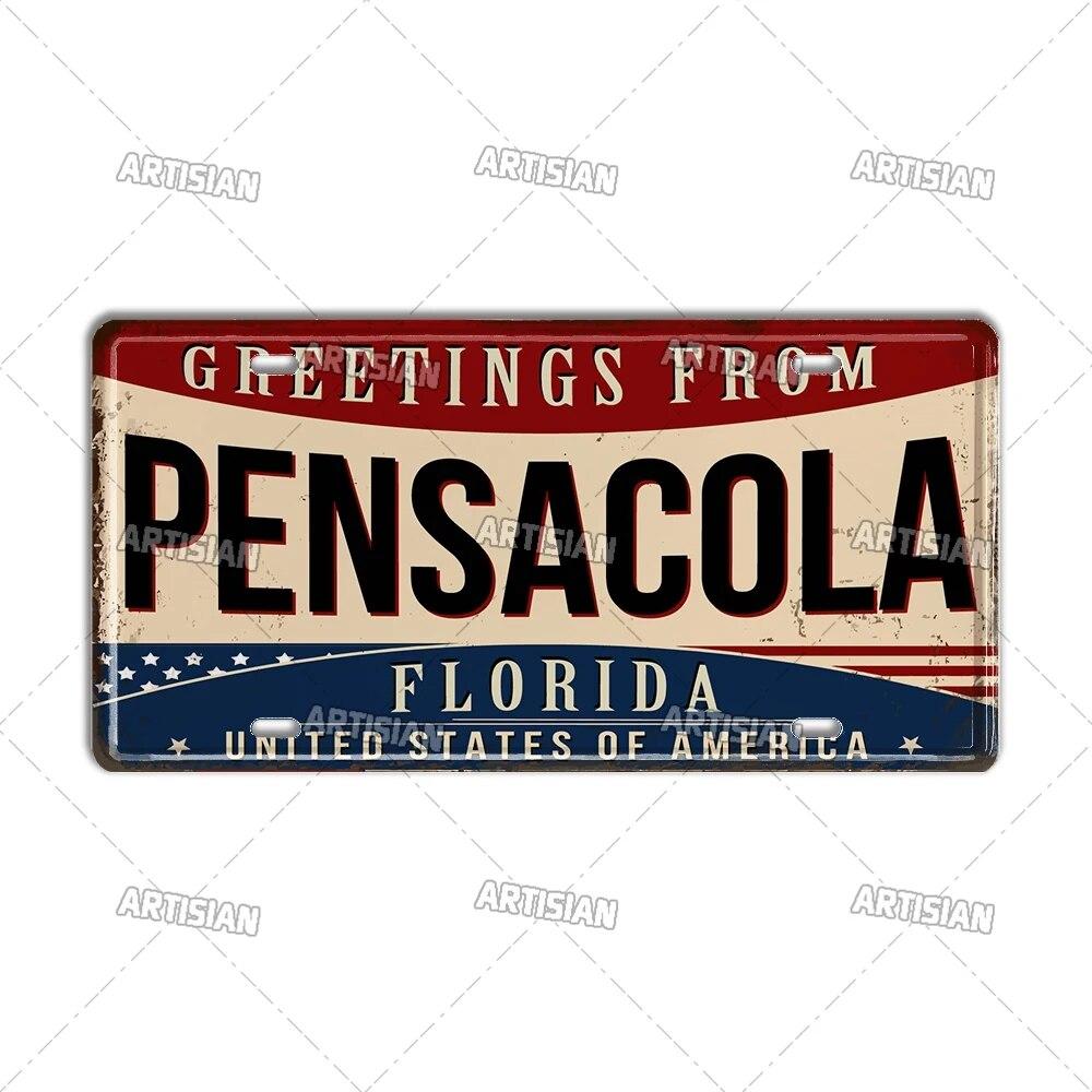 Artisian USA License Plate US Tin Sign Greetings From Landmark City State Metal Plaque Wall Decor Garage Bar Pub Club Hotel Cafe