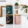 Storage Supplies Marble Ceramic Sealed Jar Round 360ml Storage Bottle with Bamboo Modification Kitchen Utensils Cereal Dispenser