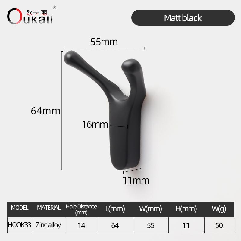 Oukali Furniture Modern Bathroom Black Cloths Hat Solid Metal Wall Hooks
