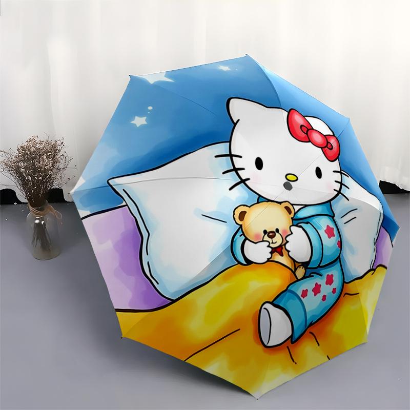 1pc Hello Kitty Automatic Opening/Closing Umbrella with Convenient Three-Fold Design, 8-Bone Iron Frame Outdoor Umbrella - Perfect Gift for Fans, Trav