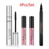 4 шт./компл., силиконовая насадка для насадки, удлиняющая тушь для завивки + антипригарная чашка, помада, стойкий блеск для губ + не легко размазать подводку для глаз