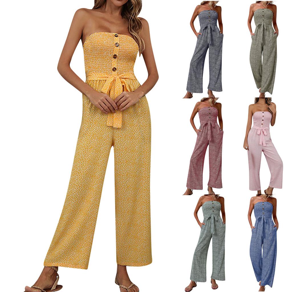 Women's Fashion Floral Jumpsuit Sexy Strapless Jumpsuit