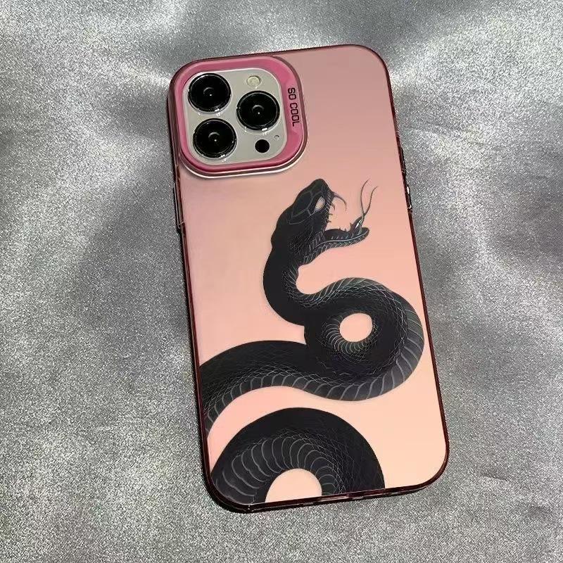 Черный Чехол-Змея с Крестом для iPhone 16 Pro, 15/14/13, 12, 11, и Xs Max/Plus, Продвинутый Лазерный Дизайн