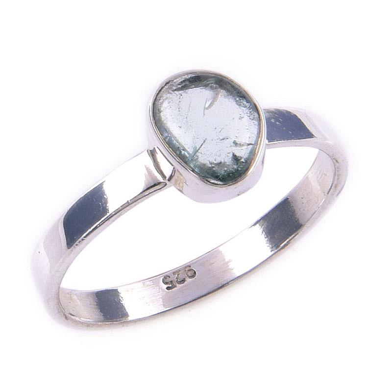 Кольцо из чистого серебра 925 пробы с натуральным аквамарином, размер 7, T2G58