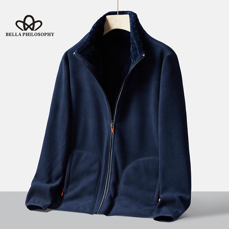 Осенне-зимнее двустороннее флисовое пальто с вертикальным воротником, теплое флисовое пальто на флисовой подкладке, модное повседневное теплое пальто