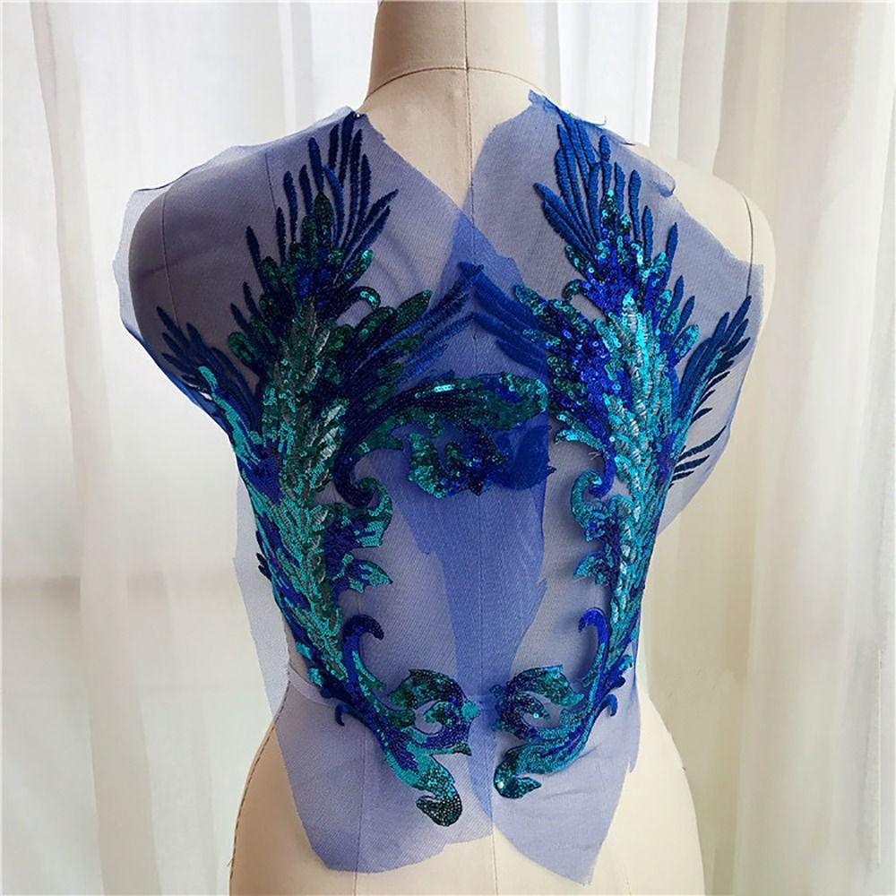 DIY Sequined Embroidery Patches Phoenix Tail Feather Clothing Applique Stage Costumes