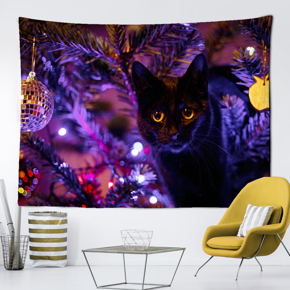 Рождественский гобелен с котом, подвесной настенный, Рождественский подвесной тканевый декор, сцена для спальни, вечеринки, гостиной, Рождественский гобелен