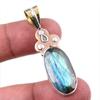 Natural Labradorite 925 Solid Sterling Silver Jewelry TwoTone Pendant 1.75" I5Q92