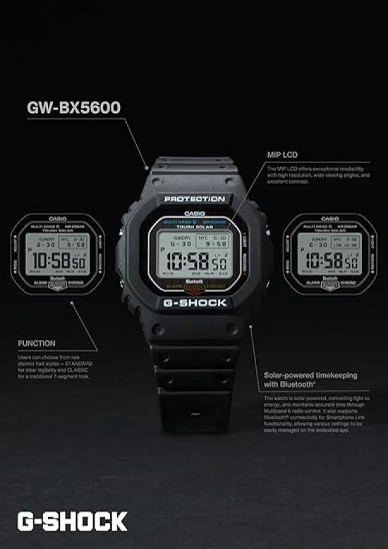 Casio G-Shock GW-BX5600-1 Мужские Черные MIP LCD Солнечные Bluetooth Радиоуправляемые 20 ATM