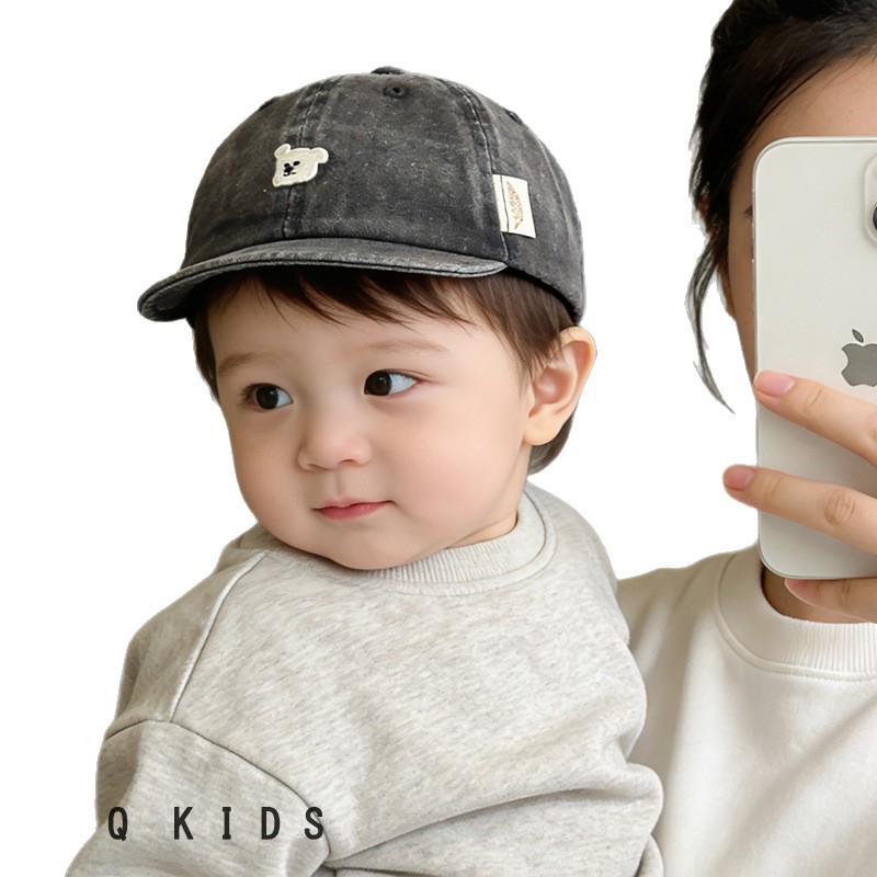 Джинсовая кепка-бейсболка для младенцев с утиным клювом и мягким козырьком - Очаровательная панамка с дизайном медвежонка для малышей