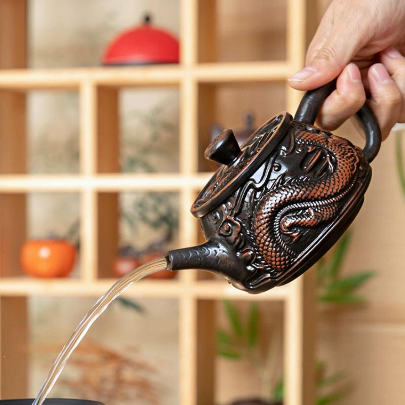 Фиолетовый керамический старинный чайник, керамический резной чайник кунг-фу, одинарный чайник, устройство для заваривания чая пуэр, чайные наборы, китайский чайник