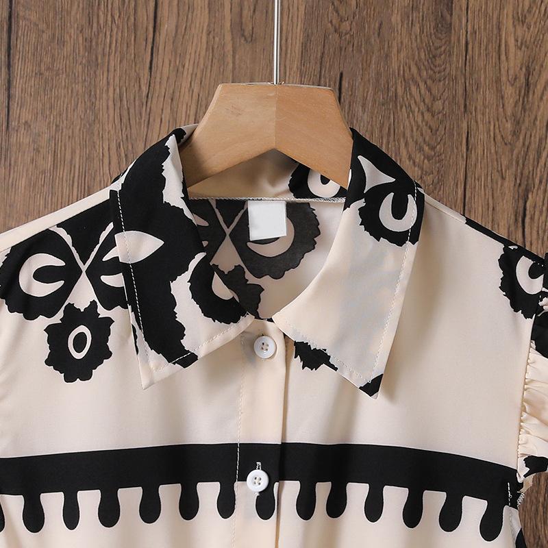 Платье для девочек Детская одежда Летняя Новая Мода С принтом Рукава-крылышки Приталенное Элегантное Платье-рубашка