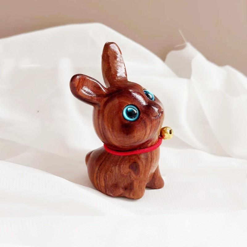 Pear Wood Carving miniature Cute Little Bunny Decor home Office Desktop Decoration Zodiac Rabbit Living Room Housewarming gift