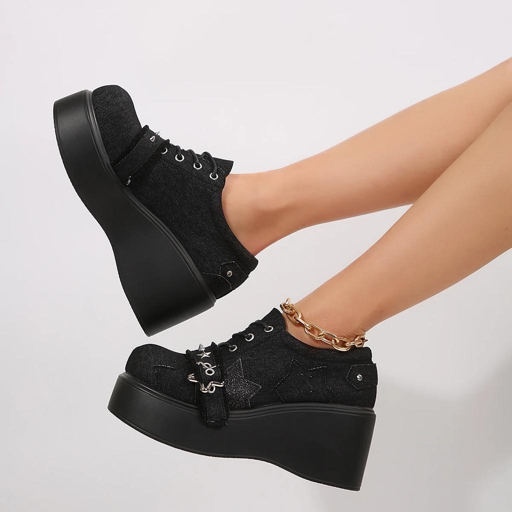 Женские парусиновые туфли на платформе, джинсовые туфли для женщин, черные туфли в стиле готической Лолиты, дизайнерские ботинки в стиле панк, кроссовки Zapatos De Mujer