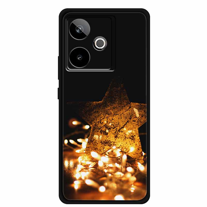 Рождественский чехол для Realme GT7 GT 7 7T Черные силиконовые чехлы для Realme GT 7T Мультяшный Санта-Клаус Елка Задняя крышка