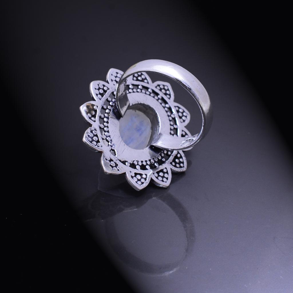 Natural Rainbow Moonstone Handmade 925 Sterling Silver Ring Size 8.25 w1V67