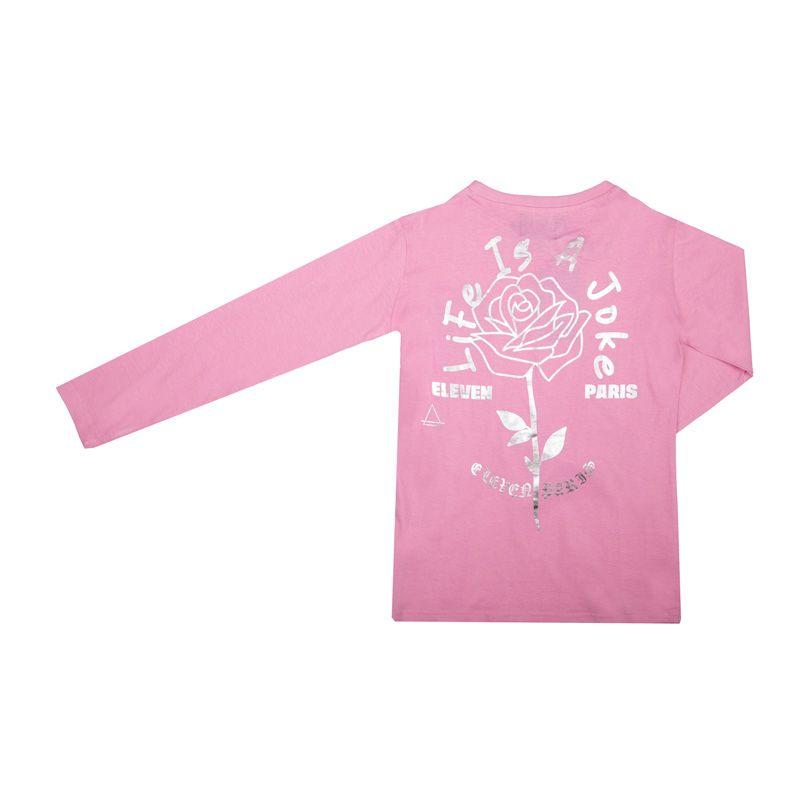 Детская однотонная хлопковая вышитая розовая футболка ELEVEN PARIS