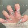 10Pcs Luxury 3D Rhinestone Handmade Transparent Press On Nails Shiny Long Coffin Reusable Full Cover Nail Art Gift
