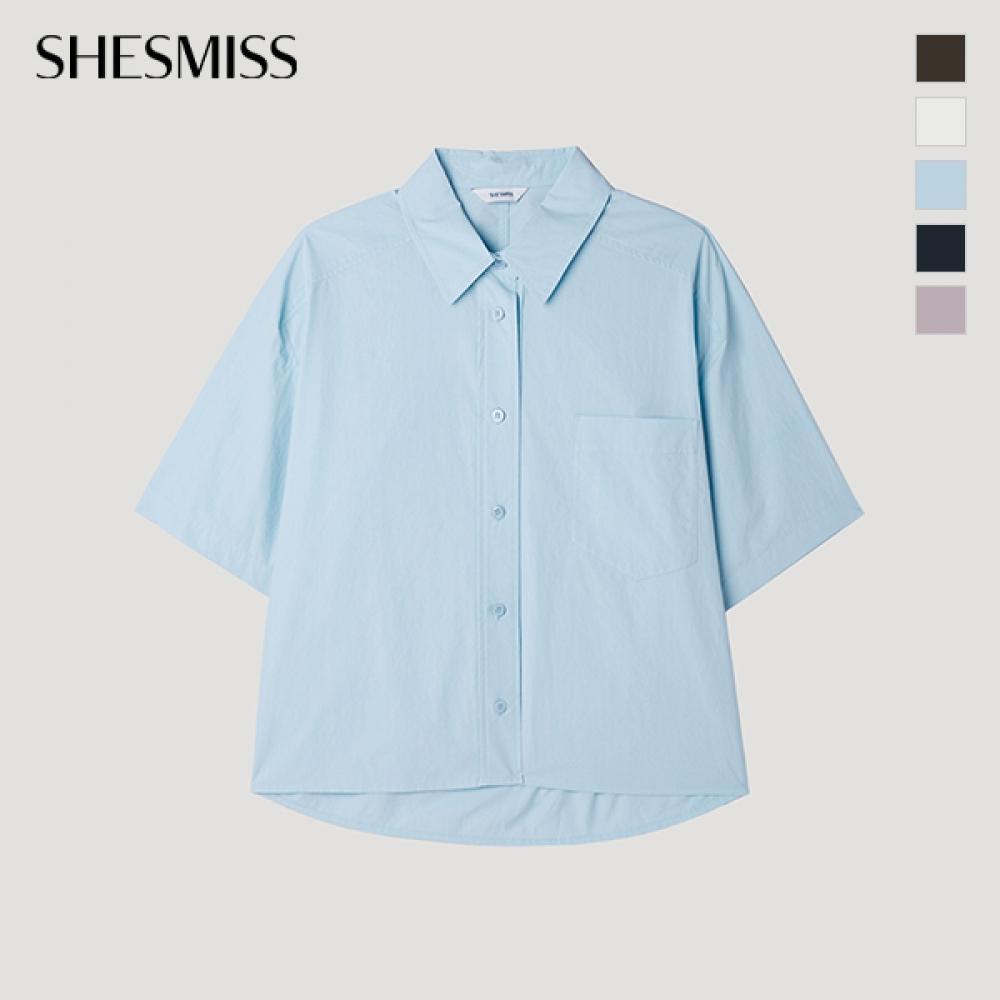 [Она промахивается] Хлопковая рубашка с накладным карманом и коротким рукавом SwwStp22050