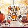 Halloween Ghost Suncatcher Colorful Dog/Cat Pattern Window Hanging Ornament with Pumpkin 2D Acrylic Suncatcher for Halloweens Decor Cat Lovers Gift
