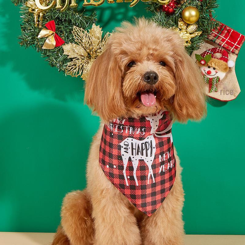 Cross-Border Christmas Pet Scarf: Triangle Bib with Deer & Snowman Print