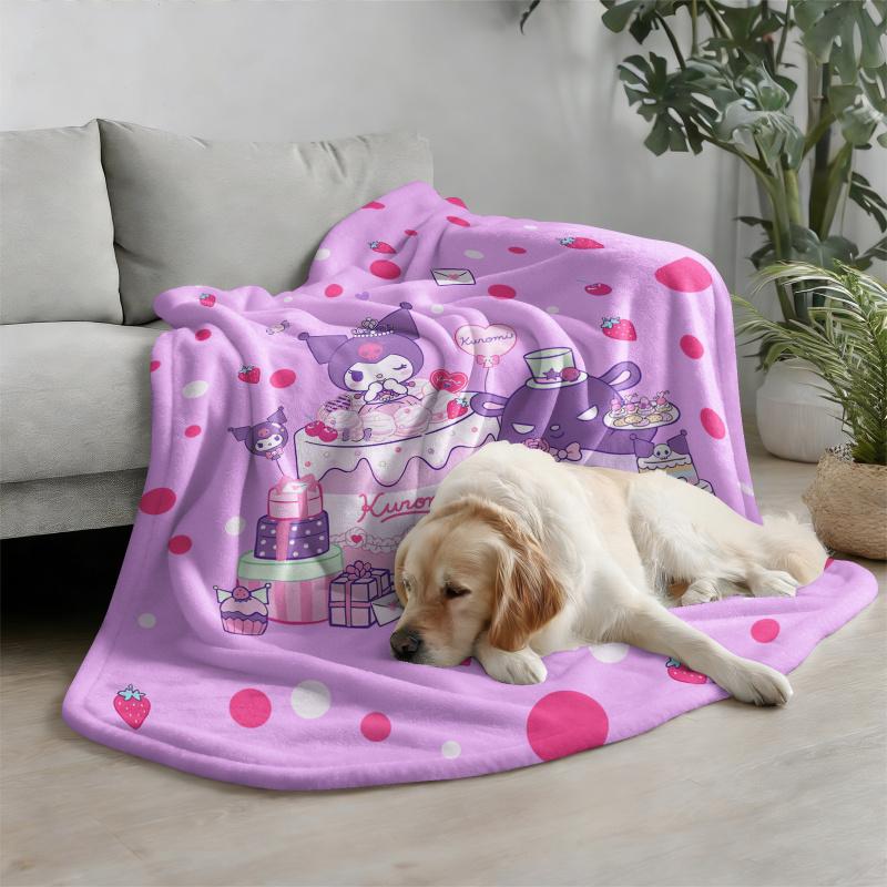 Kuromi Purple Polka Dot Flannel Blanket Soft Warm Throw Japanese Anime Camping Office Bedroom School Nap Blanket Summer Quilt