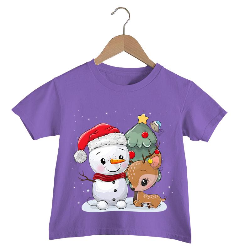 Merry Christmas Kid T-shirts Cartoon Deer Snowman Tops Tees Christmas Tree T Shirt Boy Animal Shirt Girls Xmas Gift Shirt Tshit
