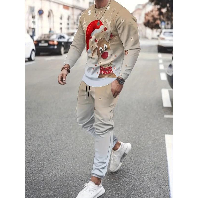 Christmas 2PCS Set Spring Autumn Men Women Fashion 3D Printing Man Fashion Casual Sportswear Sweatshirt Jogging Pants 2Pcs Sets