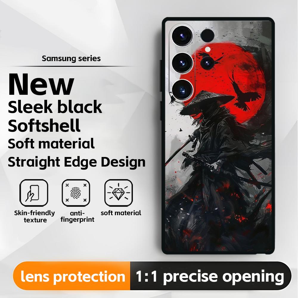 Japanese Bushido Samurai ghost Phone Case For Samsung Galaxy S25 S24 S23 S22 S21 S20 Plus Ultra Note20 Soft Black