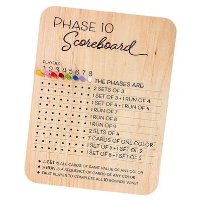 Деревянное табло для подсчета очков Phase 10, карточка для подсчета раундов и игральные кости для Phase 10
