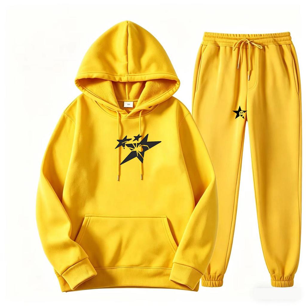 Direct supply Printed hooded sweater sweatpants set Loose casual men's sweater set Manufacturers have a large number of spot