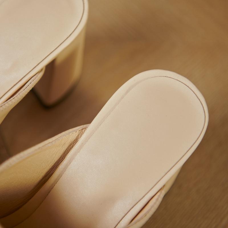 Модные женские новые летние европейские и американские кожаные туфли-шлепанцы с квадратным носком на толстом высоком каблуке большого размера