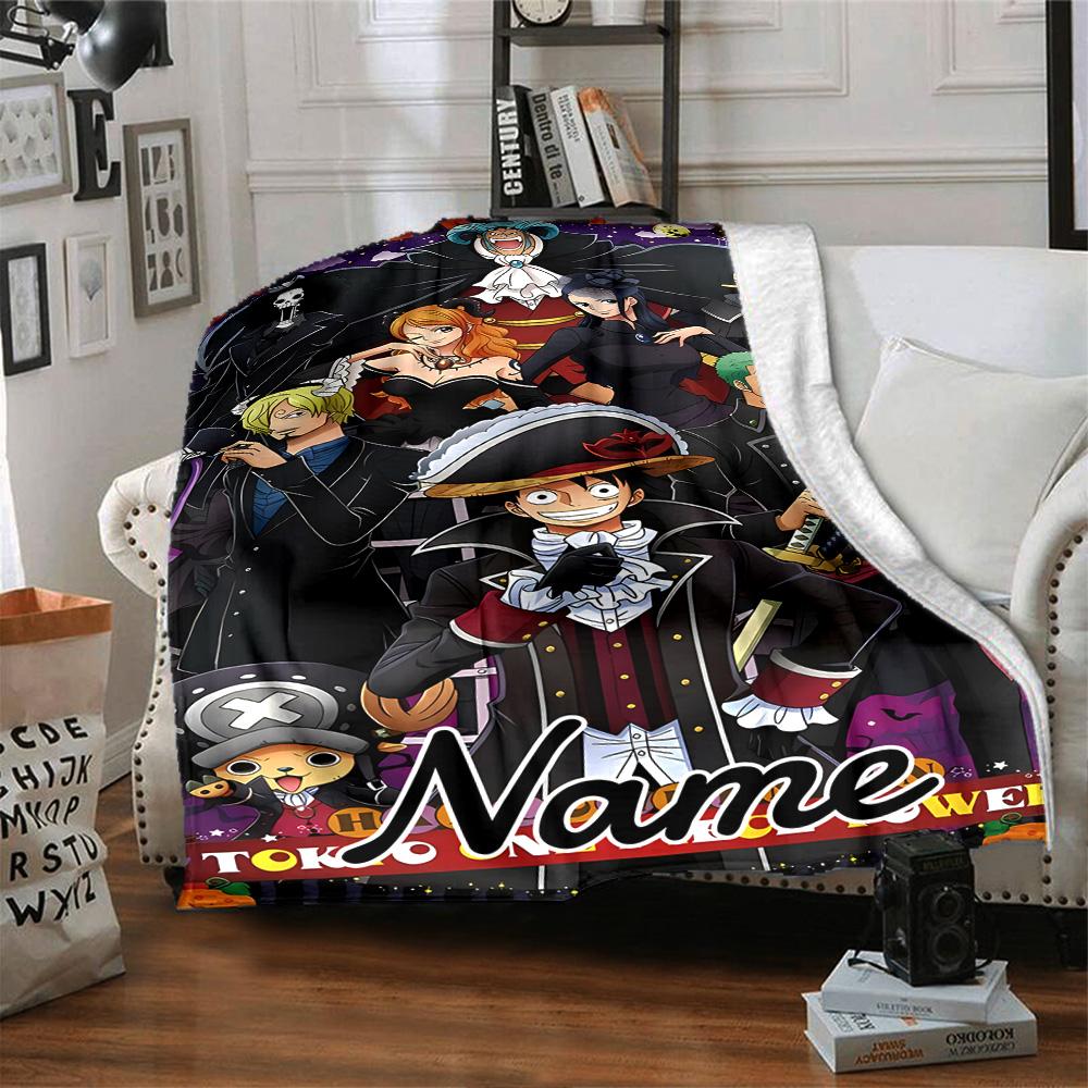 Custom Name One Piece Adventure flannel Blanket for Super Soft Cute Comfort Blanket for Travel Bedding Couch Sofa Blanket