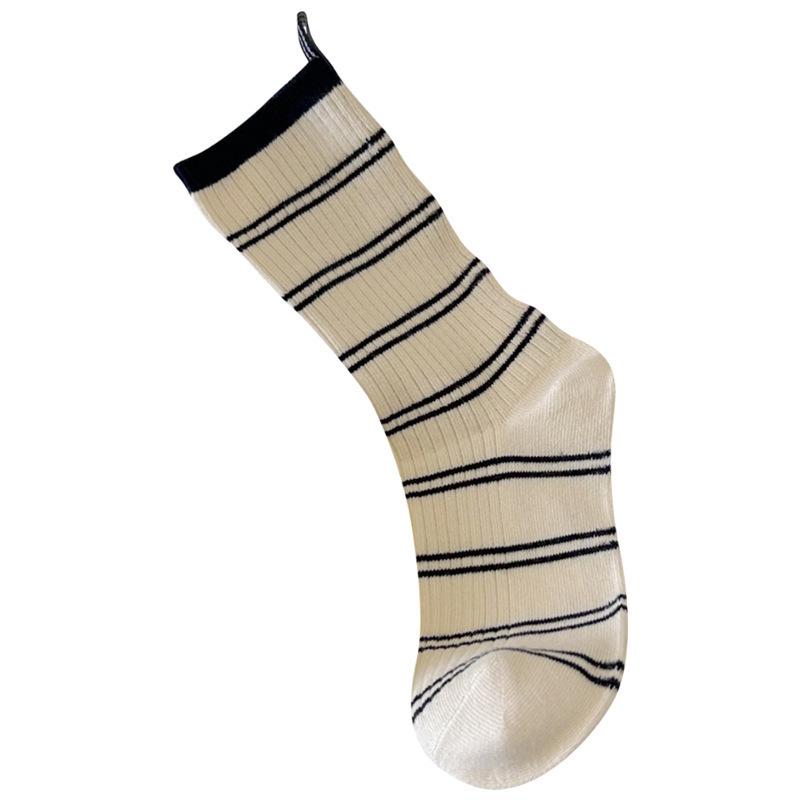 Women's Striped Mid-Calf and Over-the-Knee Socks: Trendy Color Block, Double Needle Design with Heel Fabric Label