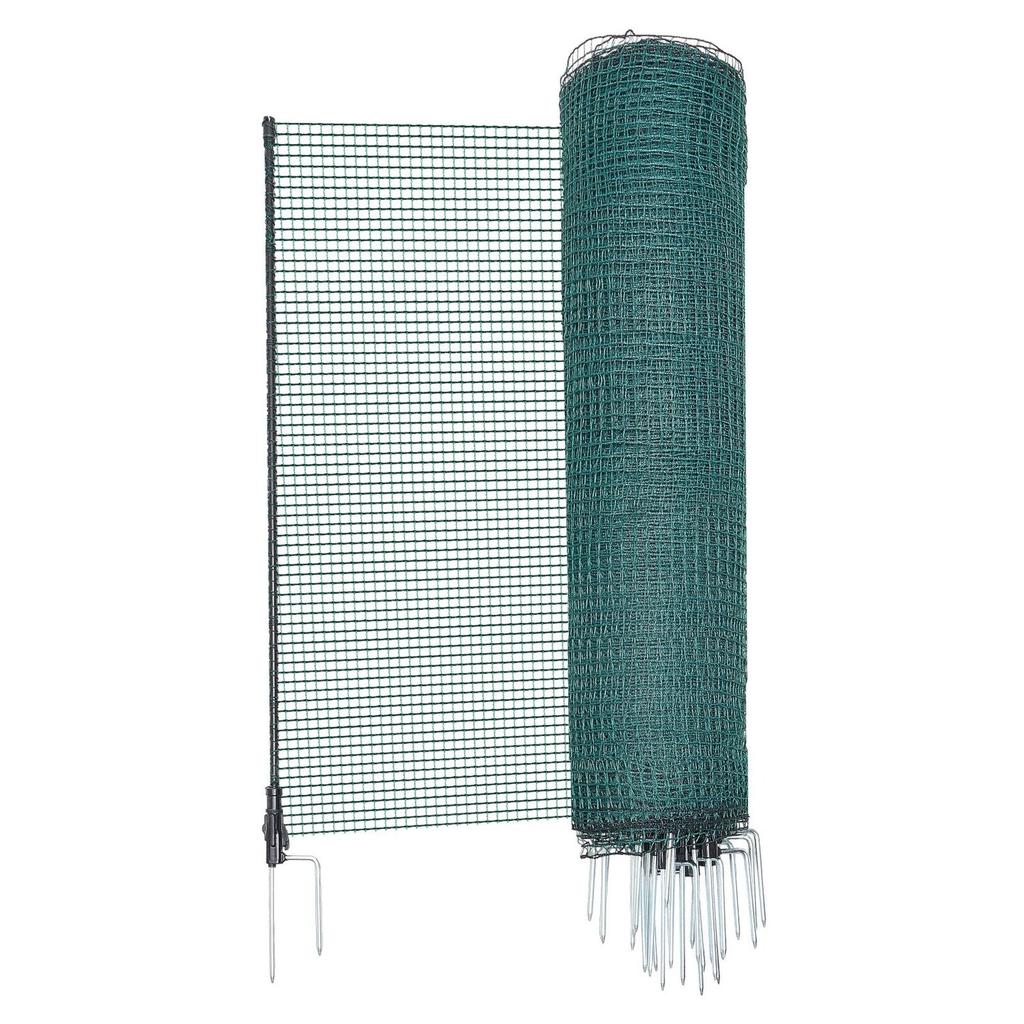 Temporary Fence with Posts, 0.9 x 25m Plastic Mesh Fencing, Garden Safety Fences Netting with Double-Spike Stakes & Guy Ropes, Temporary Fence for