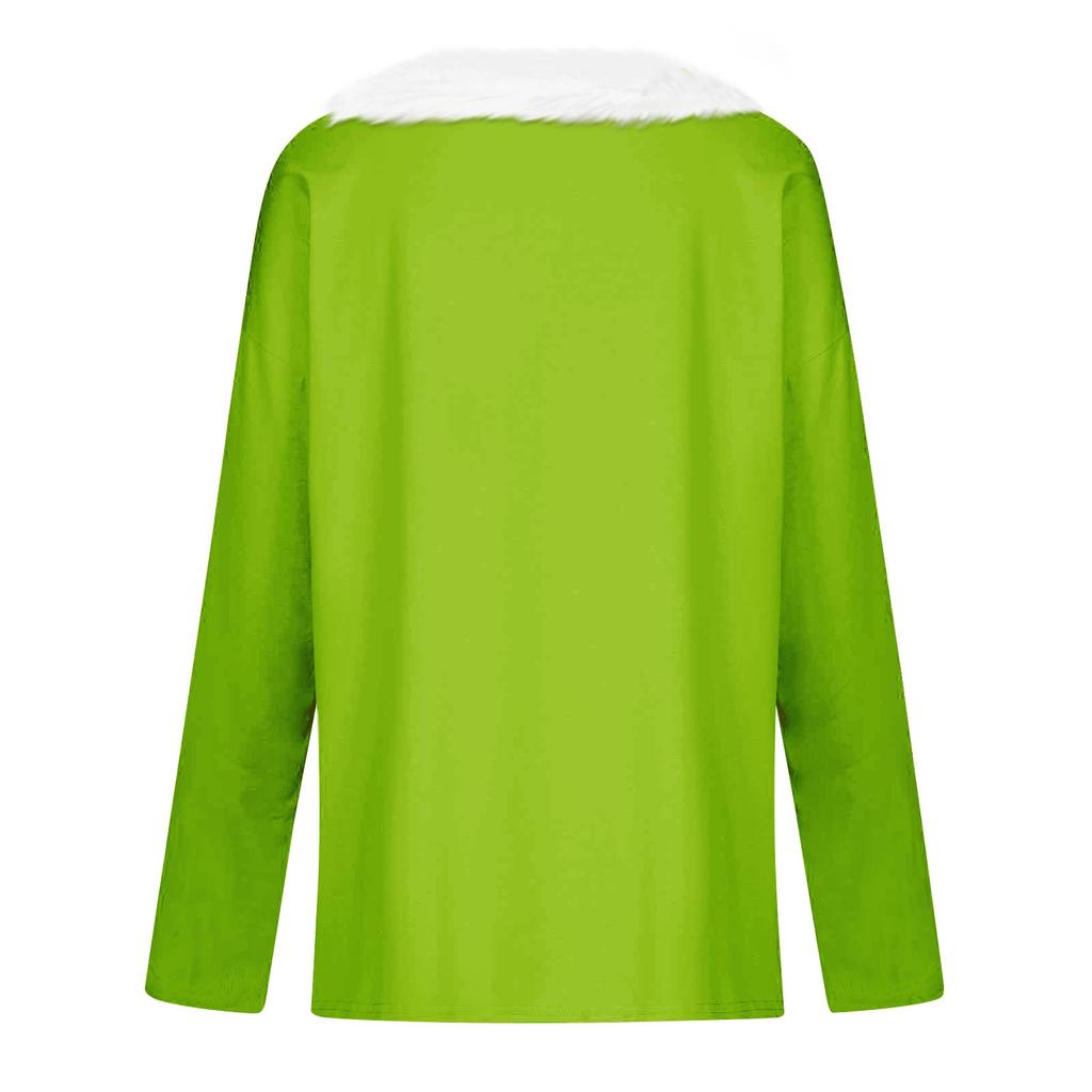 Женская футболка, рождественская рубашка с длинным рукавом, вечерние, рождественский флисовый воротник, топ с v-образным вырезом