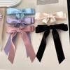 Fashion Solid Color Satin Bow Long Ribbon Hair Clips for Women Korean Style Design Lady Hairpins Headwear
