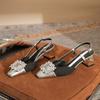 New Metal Bag Head Rear Empty Splicing Sandals Thick Heel High Heel Women's Single Shoes Fashionable Rhinestone Square Buckle