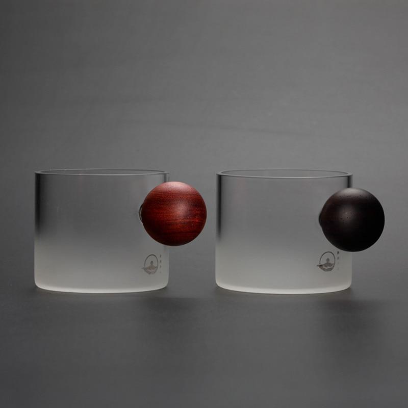 Стеклянная чашка для виски и вина с деревянной ручкой, офисная маленькая чайная чашка, кружка ручной работы, посуда для напитков